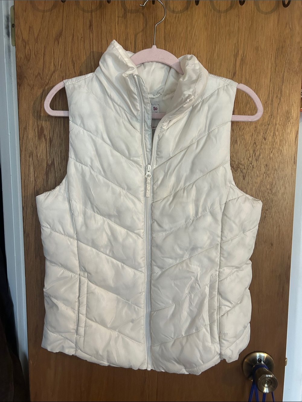 SO Cream Quilted Puffer Vest - Sleeveless Zip Front